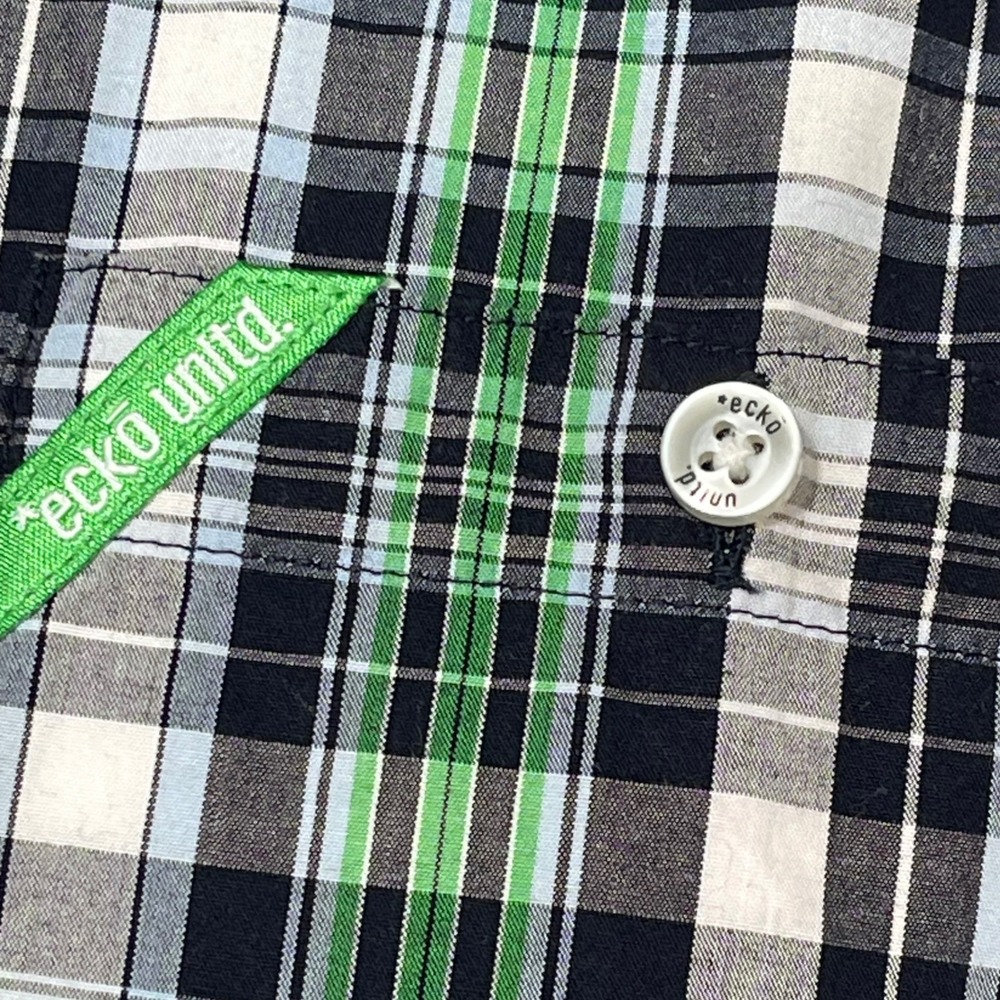 Ecko Unltd Y2K Mens Classic Material Large Plaid Button Down Shirt Short Sleeve - Picture 5 of 10